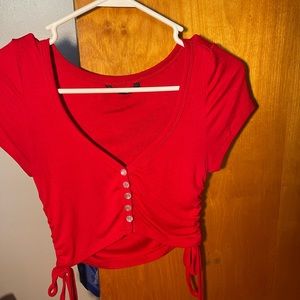 Red Button up crop top